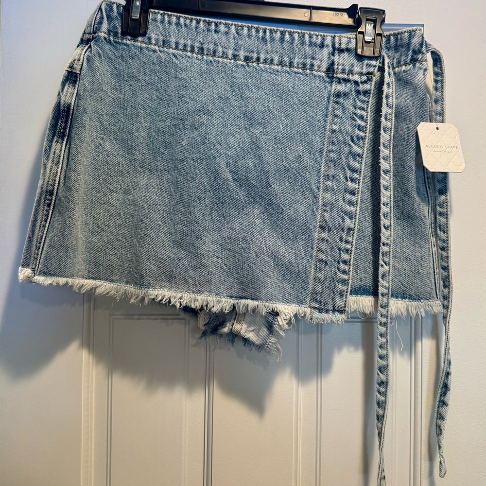 Altar'd State Blue Denim Wrap Skort